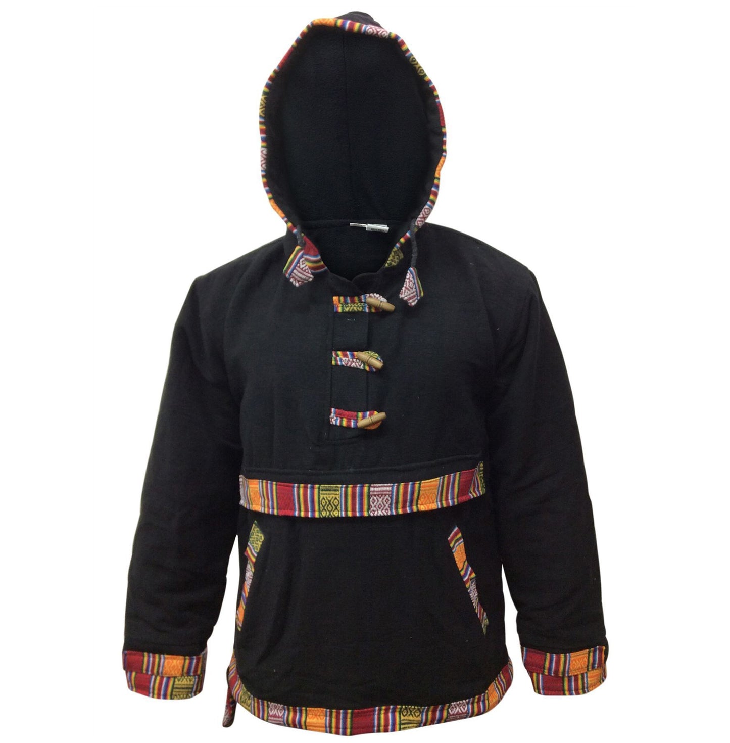 Men and Women Hippie Cotton Grunge Bordered Pullover Lined Full Fleece Jacket