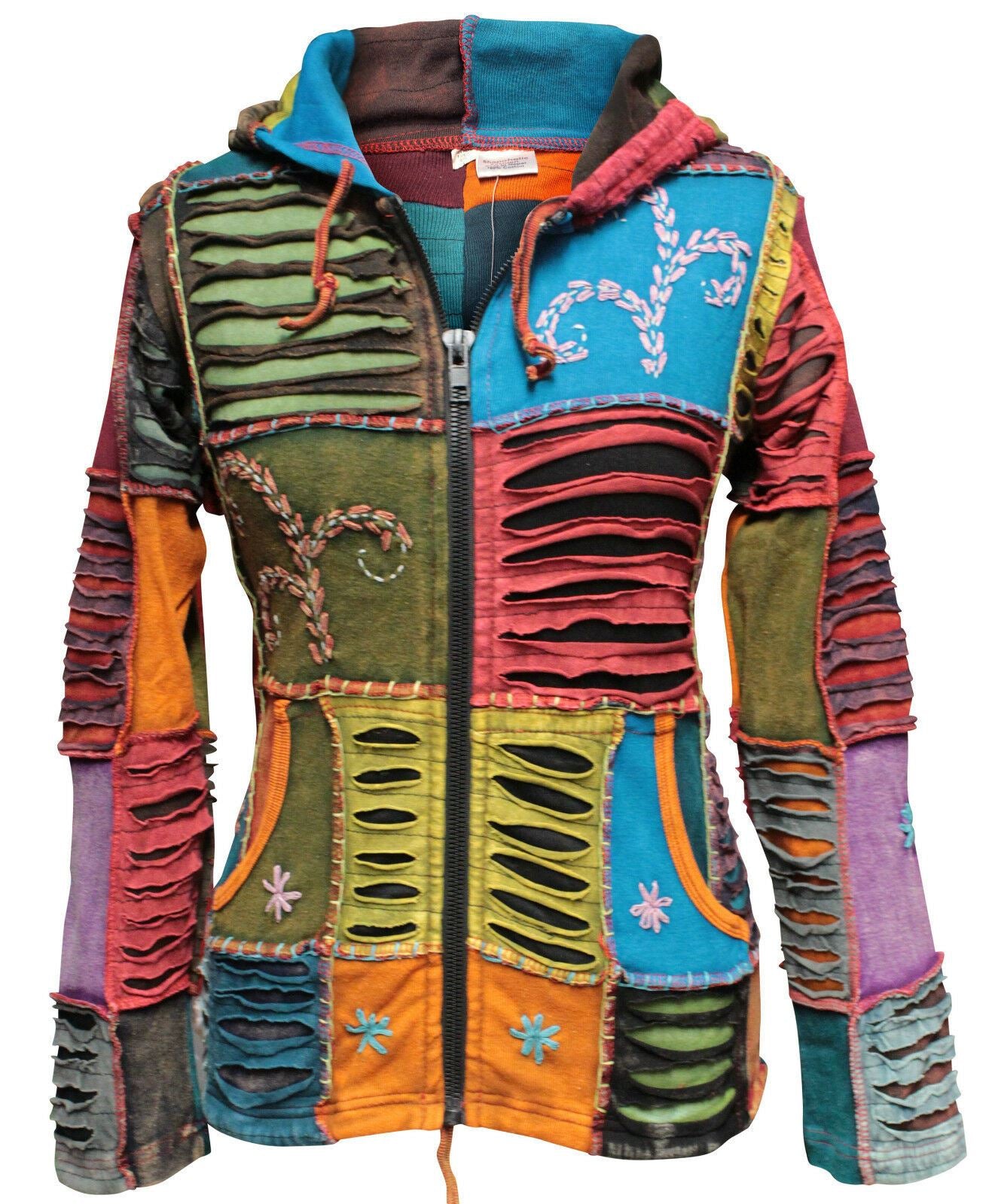Our lightweight, comfortable and 100% cotton & fleece jackets are the perfect addition to your wardrobe. This jacket is embroidered in the shape of flowers or cross star or has a slashed detail with the second layer underneath in the front bottom part and is dark plain on the backside. This unique coat gives you an elegant look and great comfort with two side pockets which keeps you warm in the winter season. Fully fleece lined for those cold chilly winter days.