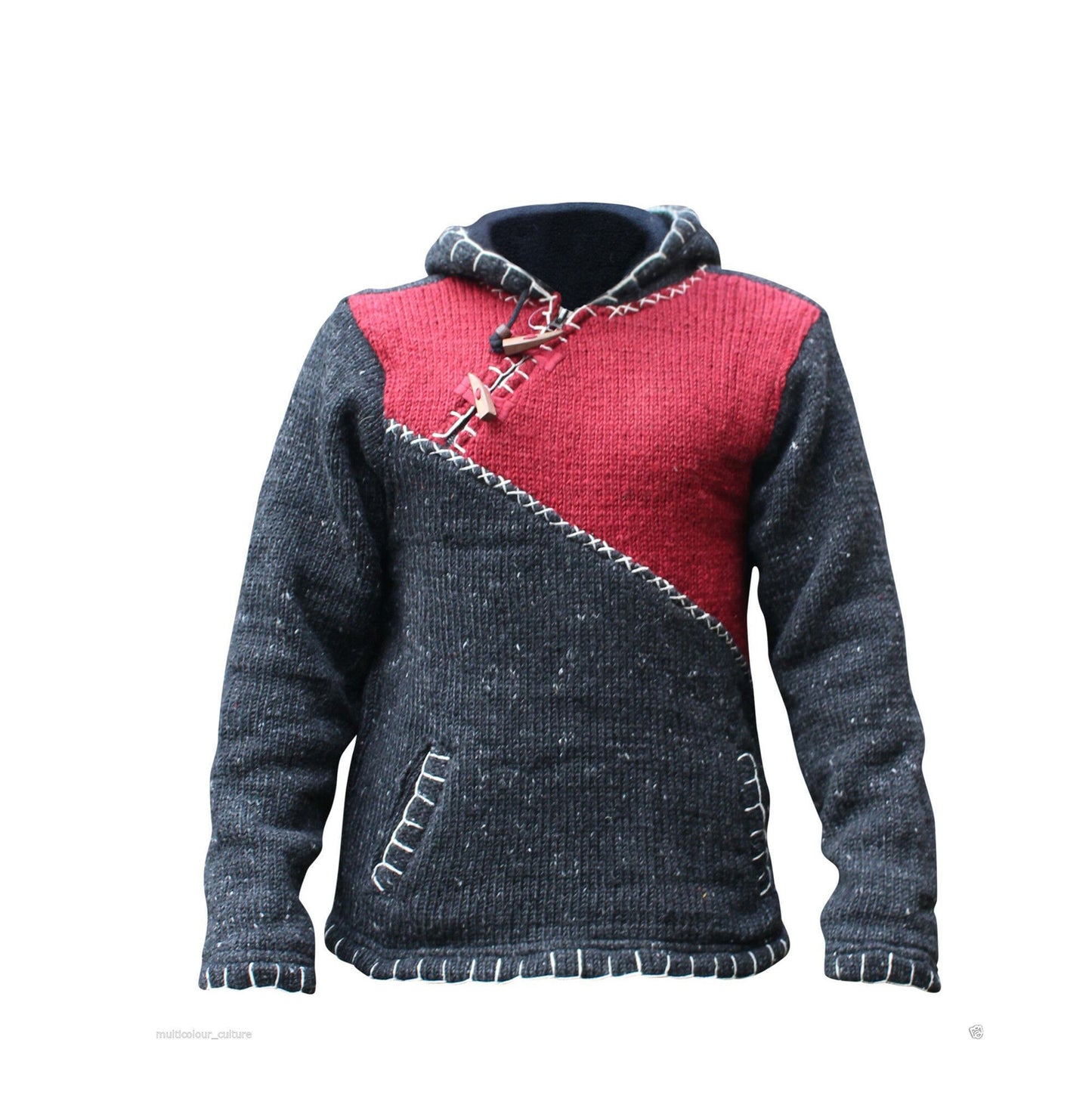 Men's Cross Zipped Fleece Lined Pullover Hippy Boho Festival Woollen Jacket