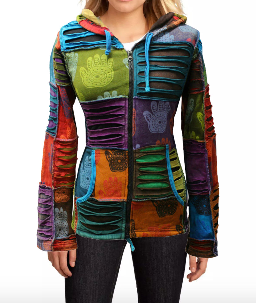 Women's Henna Hand Pixie Hippie Rib Comfort Hoodie â?? Boho Zip-Up Hoodie for Women