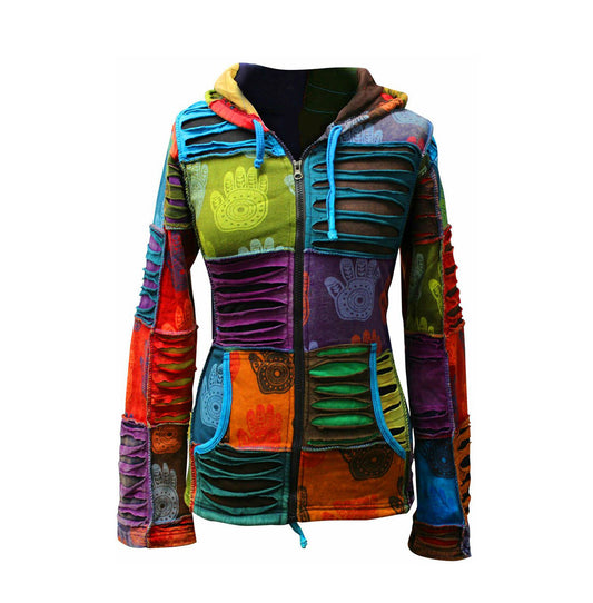 Women's Henna Hand Pixie Hippie Rib Comfort Hoodie â?? Boho Zip-Up Hoodie for Women