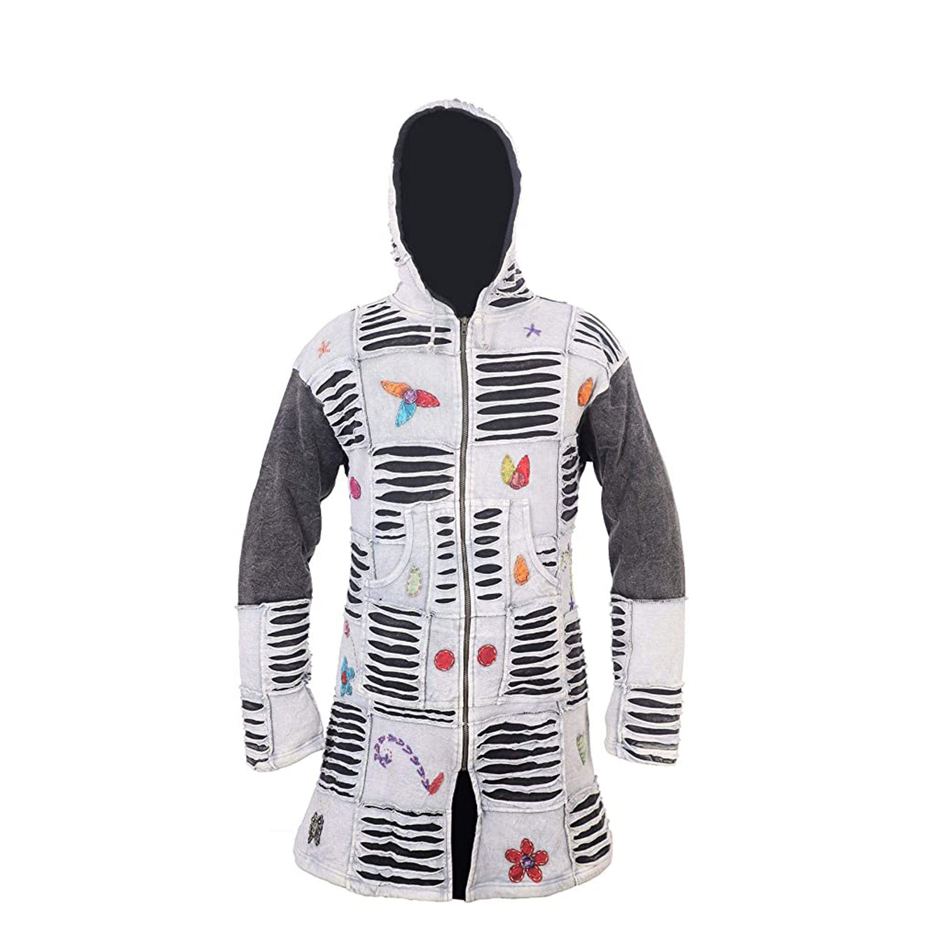 Women's Razor Cut Knee Length Hooded Floral Embroidery Gothic Long Coat